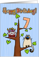 Happy Birthday - 7 years old - Kitty and Cake in tree card