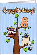 Happy Birthday - 8 years old - Kitty and Cake in tree card