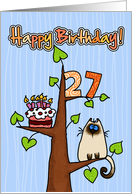 Happy Birthday - 27 years old - Kitty and Cake in tree card