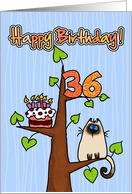 Happy Birthday - 36 years old - Kitty and Cake in tree card