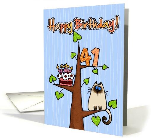 Happy Birthday - 41 years old - Kitty and Cake in tree card (830111)