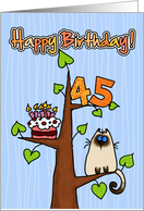 Happy Birthday - 45 years old - Kitty and Cake in tree card