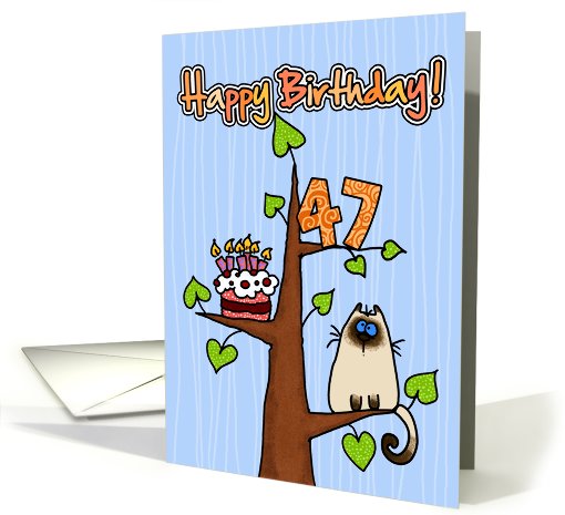 Happy Birthday - 47 years old - Kitty and Cake in tree card (830117)