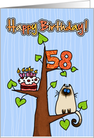Happy Birthday - 58 years old - Kitty and Cake in tree card