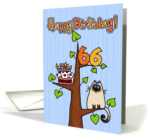 Happy Birthday - 66 years old - Kitty and Cake in tree card (830455)