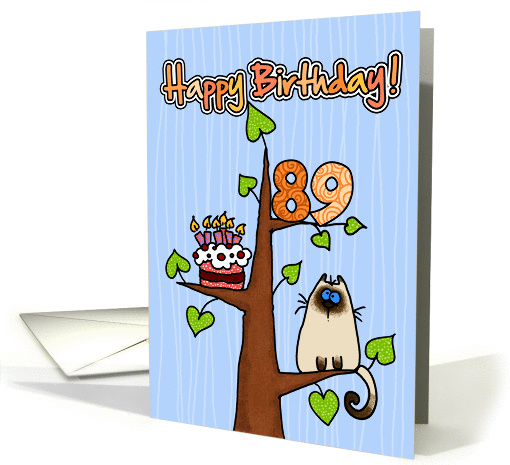 Happy Birthday - 89 years old - Kitty and Cake in tree card (833175)