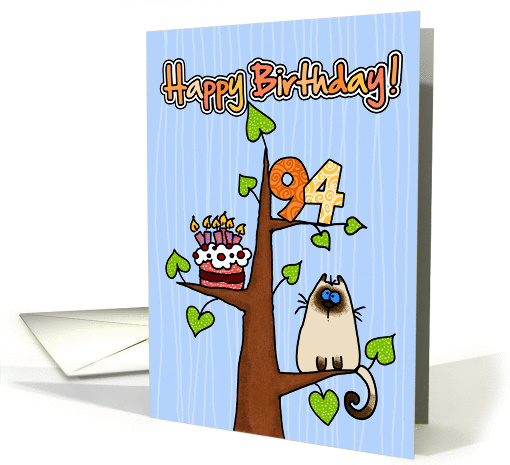 Happy Birthday - 94 years old - Kitty and Cake in tree card (833180)