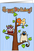 Happy Birthday - 94 years old - Kitty and Cake in tree card
