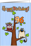 Happy Birthday - 96 years old - Kitty and Cake in tree card