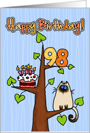 Happy Birthday - 98 years old - Kitty and Cake in tree card