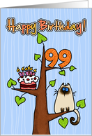 Happy Birthday - 99 years old - Kitty and Cake in tree card