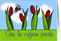 Que te mejores pronto - tulips - Get well in Spanish card