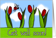 Get well soon - ladybug and tulips card