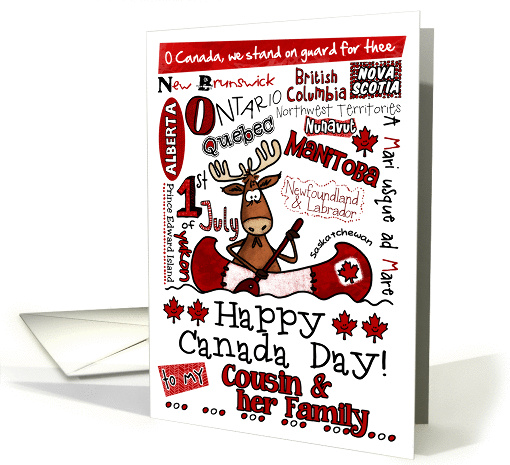 Cousin & her family - Happy Canada Day - Canoe moose card (856913)