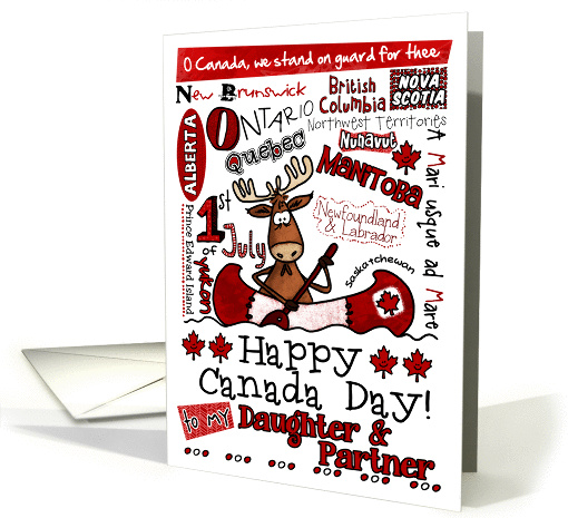 Daughter & Partner - Happy Canada Day - Canoe moose card (857477)