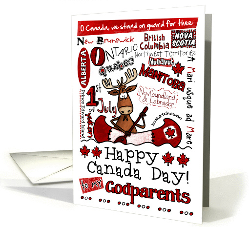 Godparents - Happy Canada Day - Canoe moose card (857494)