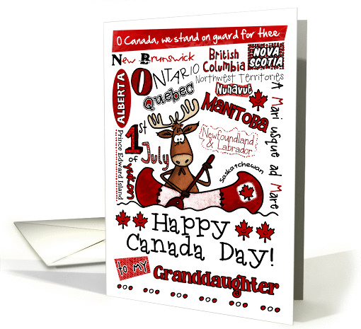 Granddaughter - Happy Canada Day - Canoe moose card (857507)