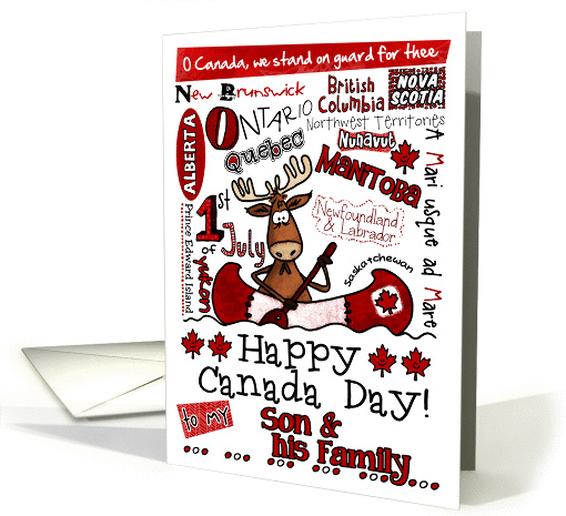 Son & his Family - Happy Canada Day - Canoe moose card (857619)
