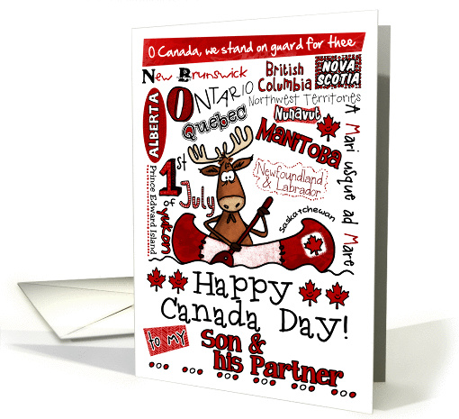 Son & his Partner - Happy Canada Day - Canoe moose card (857623)