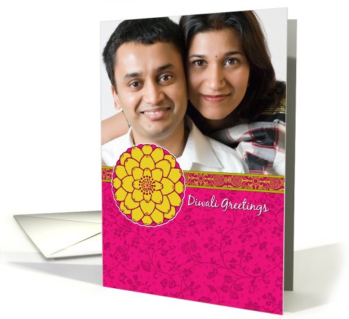 Bright Flower with Sari Pattern - Diwali Customized Photo card