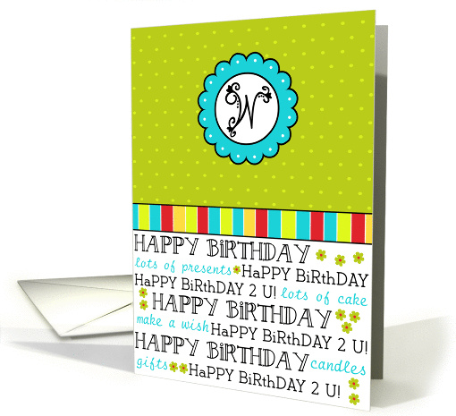 Birthday Monogram - Letter W card (858622)