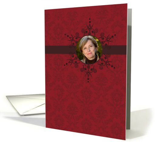 Christmas - Red Damask with Snowflake Customized Photo card (859731)