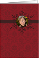 Christmas - Red Damask with Snowflake Customized Photo card