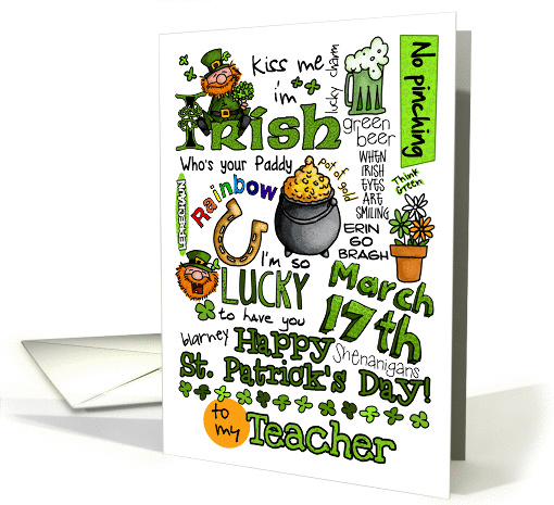 Happy St. Patrick's Day Word Art - to my Teacher card (910382)
