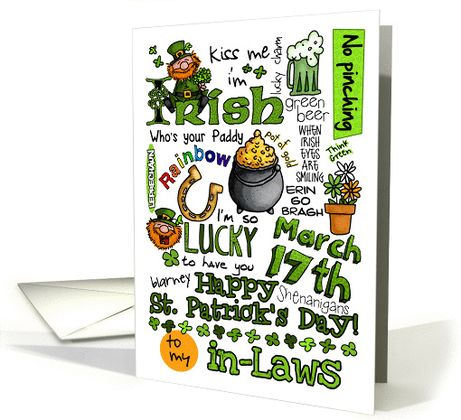 Happy St. Patrick's Day Word Art - to my in-Laws card (911403)