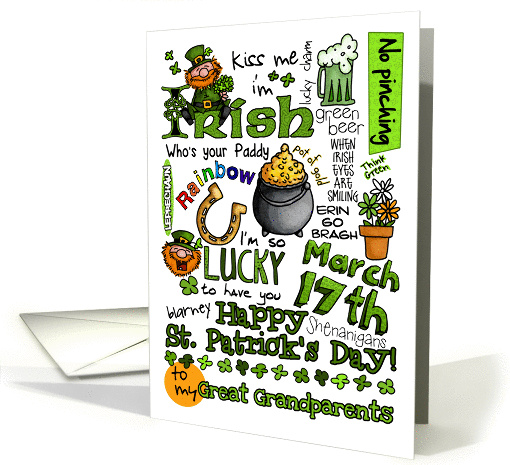 Happy St. Patrick's Day Word Art - to my Great Grandparents card