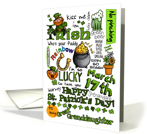 Happy St. Patrick's Day Word Art - to my Great Granddaughter card