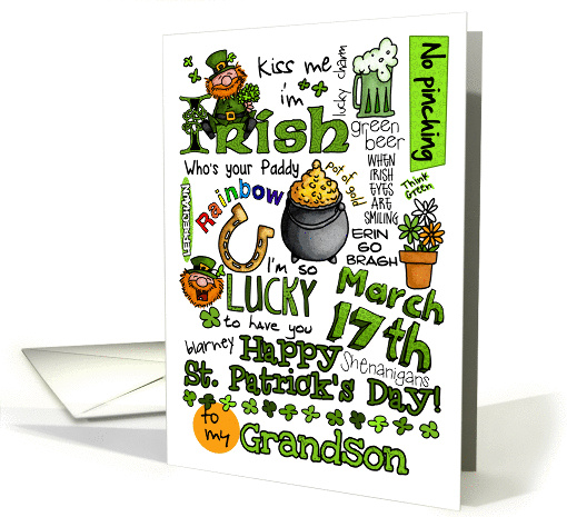 Happy St. Patrick's Day Word Art - to my Grandson card (912465)