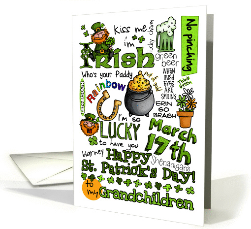 Happy St. Patrick's Day Word Art - to my Grandchildren card (912480)