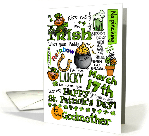 Happy St. Patrick's Day Word Art - to my Godmother card (912483)