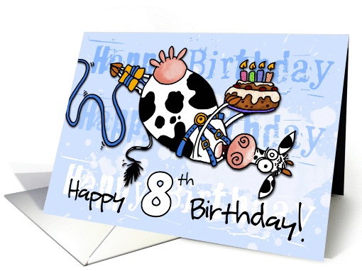 Bungee Cow Birthday - 8 years old card (918182)