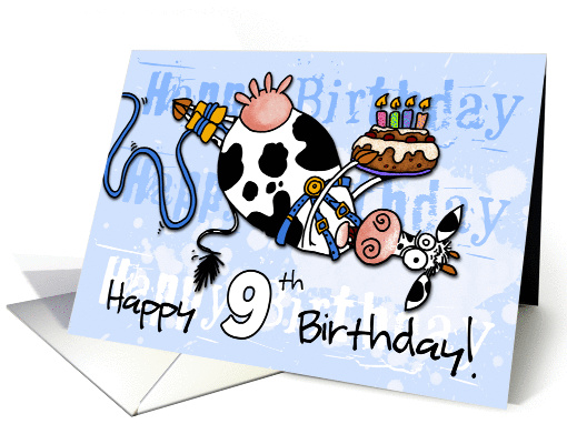 Bungee Cow Birthday - 9 years old card (918183)