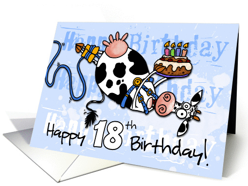 Bungee Cow Birthday - 18 years old card (918204)