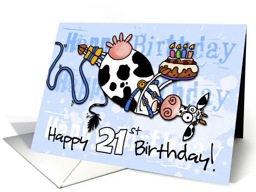 Bungee Cow Birthday - 21 years old card (918484)