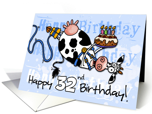 Bungee Cow Birthday - 32 years old card (918498)