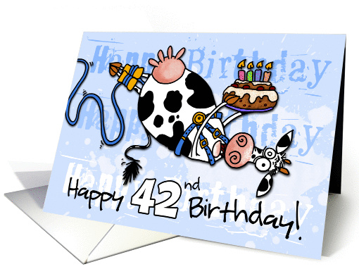 Bungee Cow Birthday - 42 years old card (918745)