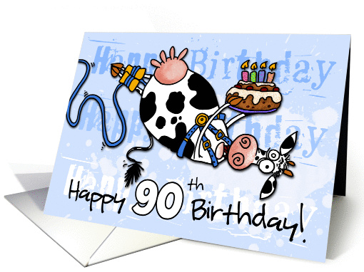 Bungee Cow Birthday - 90 years old card (920136)