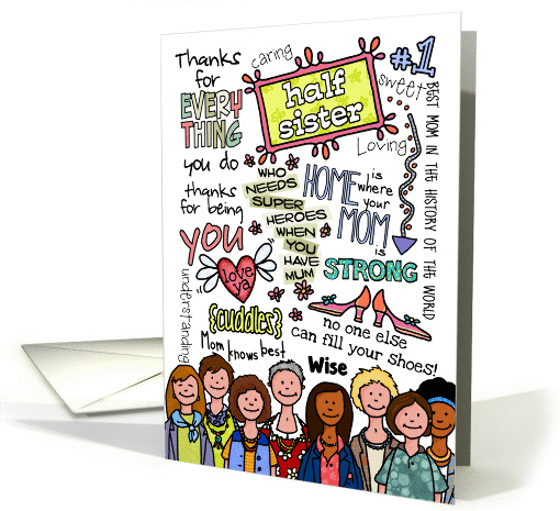 Mother's Day Wordcloud - Half Sister card (923709)