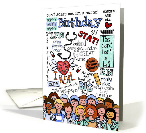 Happy birthday wordcloud card for female nurse card (924061)