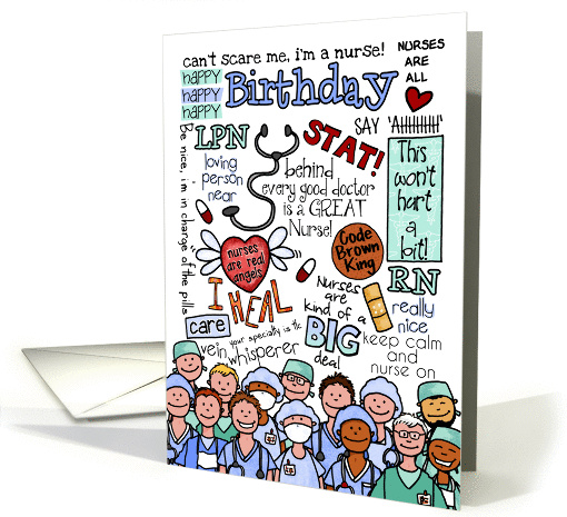 Happy birthday wordcloud card for male nurse card (924063)