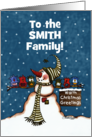 Custom Name Christmas Greetings Snowman and Bird Friends card