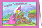 Happy Valentine’s Day Princess and Frog At Waterfall card