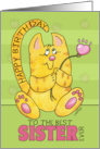 Happy Birthday for Sister Yellow Tabby Cat with Paw Print Flower card