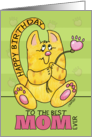 Happy Birthday for Mom-Yellow Tabby Cat with Paw Print Flower card