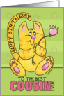 Happy Birthday for Cousin-Yellow Tabby Cat with Paw Print Flower card