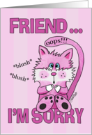 Belated Birthday to Friend Pink Blushing Cat card